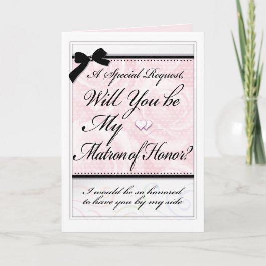 Matron of Honor Formal Bridal Party Rozen Hearts Kaart (Voorkant)