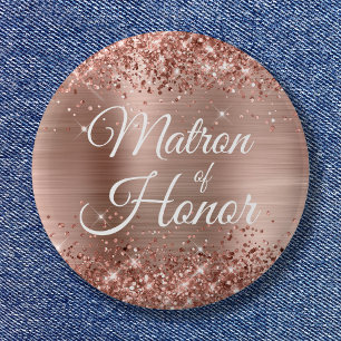 Matron of Honor Glittery Roos Gold Foil Ronde Button 5,7 Cm