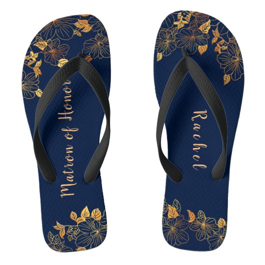 Matron of Honor Gold Foliage Pattern Blue Teenslippers (Voetbed)