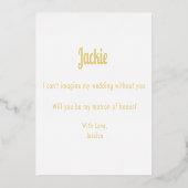 Matron of Honor Gold White-voorstel Folie Uitnodiging (Achterkant)