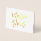 Matron of Honor Hand Lettering Gold Foil Kaart (Voorkant)