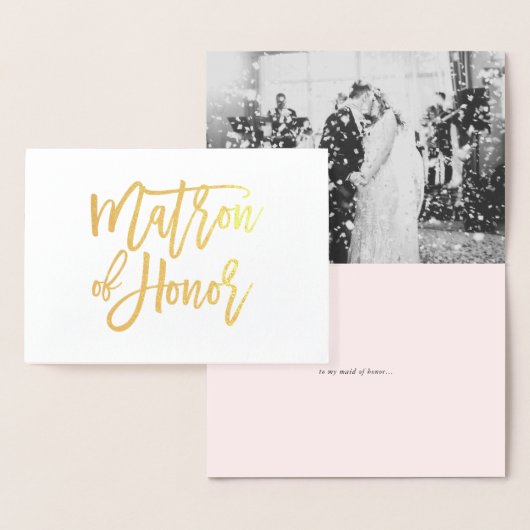 Matron of Honor Hand Lettering Gold Foil Kaart (Display)