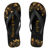 Matron of Honor Luxury Black Gold Foliage Pattern Teenslippers (Voetbed)