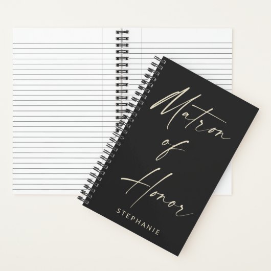 Matron of Honor Minimalist Personalized Black Notitieboek (Binnen)