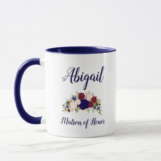 Matron of Honor Navy Blue Marsala Floral Wedding Mok (Links)