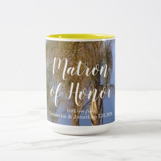 Matron of Honor Palm Trees Personalized Mugs Tweekleurige Koffiemok (Center)