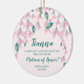 Matron of Honor Personalized proposal roze Florals Keramisch Ornament (Links)