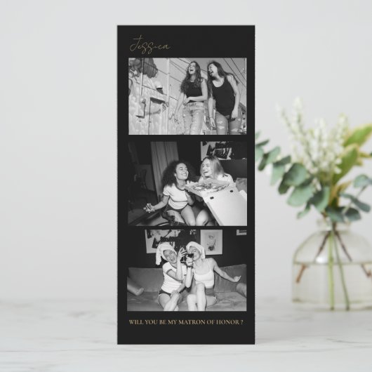 Matron of Honor Proposal Photo Strip Photo Booth Save The Date (Staand voorkant)