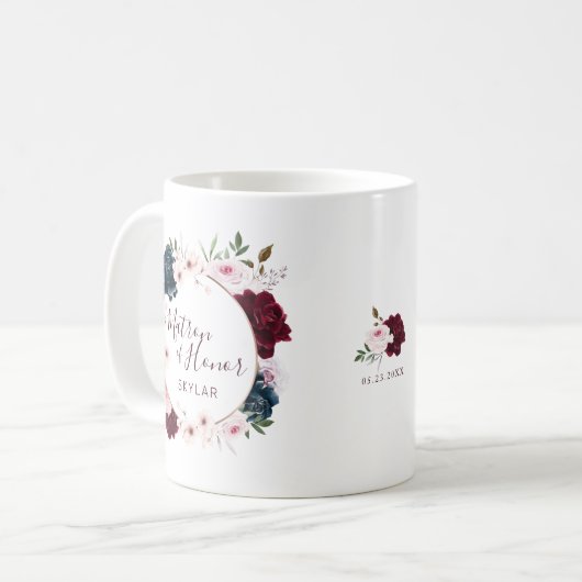 Matron of Honor Red & Navy Roos Waterverf Krans Koffiemok (Voorkant links)