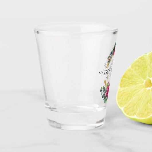 Matron of Honor Red Rose Wedding Date Monogrammed Shot Glas (Links)