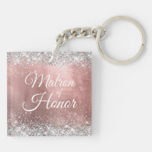 Matron of Honor Silver Glitter Roos Gold Foil Sleutelhanger