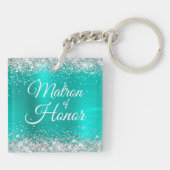 Matron of Honor Silver Glitter Turquoise Folie Sleutelhanger (Achterkant)