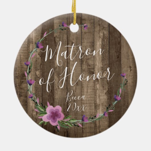 Matron of Honor Specialized Rustic Floral Wreath Keramisch Ornament (Achterkant)