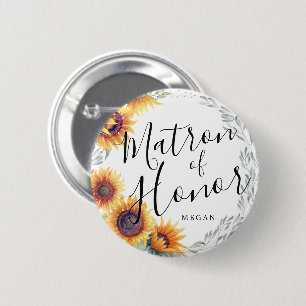 Matron of Honor Sunflower Florals aangepaste bruil Ronde Button 5,7 Cm