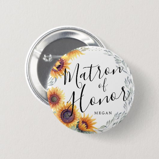 Matron of Honor Sunflower Florals Custom Wedding Ronde Button 5,7 Cm (Voorkant /achterkant)