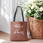 Matron of Honor Terracotta Brown Wedding Tote Bag<br><div class="desc">Matron of Honor Canvas tas in Terracotta Brown for Wedding,  Bridal Party,  Vrijgezellenfeest,  Bachelorette Party. Bekijk meer producten met dit ontwerp in het collectie hieronder.</div>