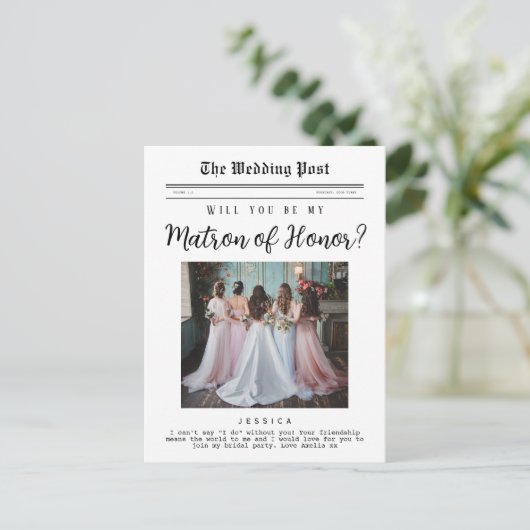Matron of Honor voorstel, Custom Newspaper Briefkaart (Staand voorkant)
