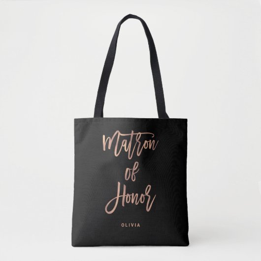 Matron of Honor | Zwarte en Roos goudbridpartij Tote Bag (Voorkant)