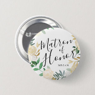 Matron van Honor White Rose Bouquet Ronde Button 5,7 Cm