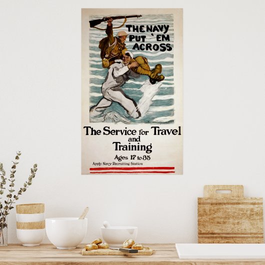 matroos wading terwijl hij een soldaat op zijn sch poster (Keuken)