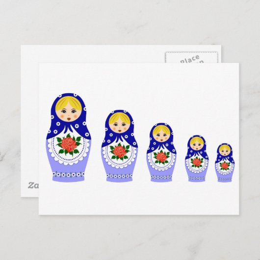 Matryoschka poppetblauw briefkaart (Voorkant / Achterkant)