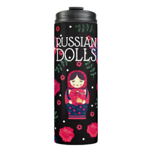 Matryoshka Babushka Russische dollars belt zwart r Thermosbeker