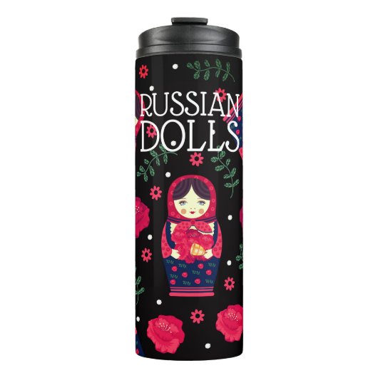 Matryoshka Babushka Russische dollars belt zwart r Thermosbeker (Voorkant)
