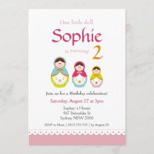 Matryoshka Birthday Party Invitation Kaart