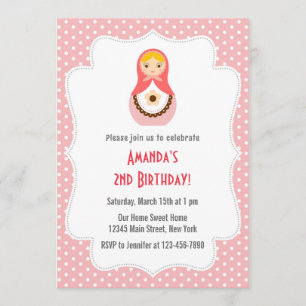Matryoshka Doll Birthday Invitation Kaart