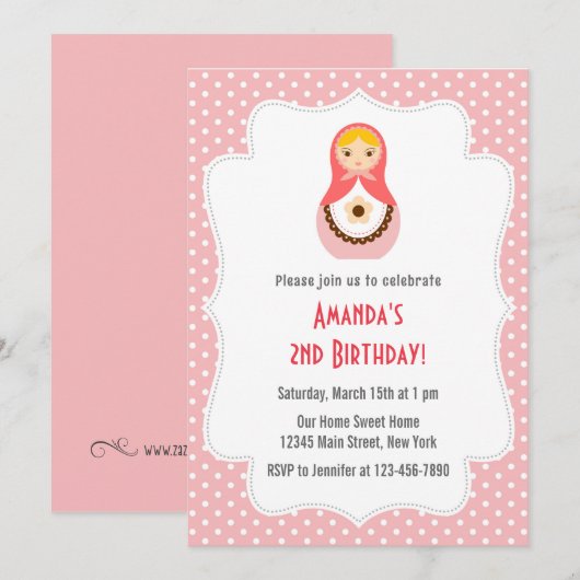 Matryoshka Doll Verjaardag Uitnodiging (Voorkant / Achterkant)