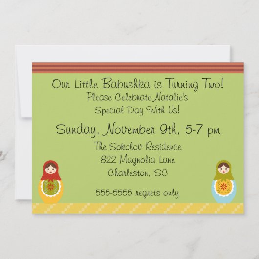 Matryoshka Dolls Gepersonaliseerd uitnodiging op z (Achterkant)