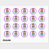 Matryoshka in Violet Border in White Ronde Sticker (Vel)