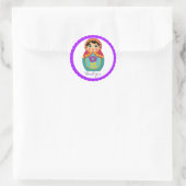 Matryoshka in Violet Border in White Ronde Sticker (Tas)