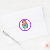 Matryoshka in Violet Border in White Ronde Sticker (Envelop)