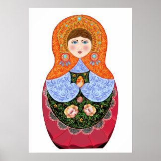 Matryoshka pop in de Russische folkkunst Khokhloma Poster