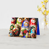 Matryoshka poppen Merry Christmas Feestdagen GC Kaart (Gele Bloem)
