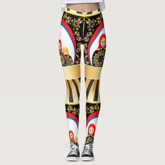 Matryoshka-poppen met gouden bloem leggings (Voorkant)