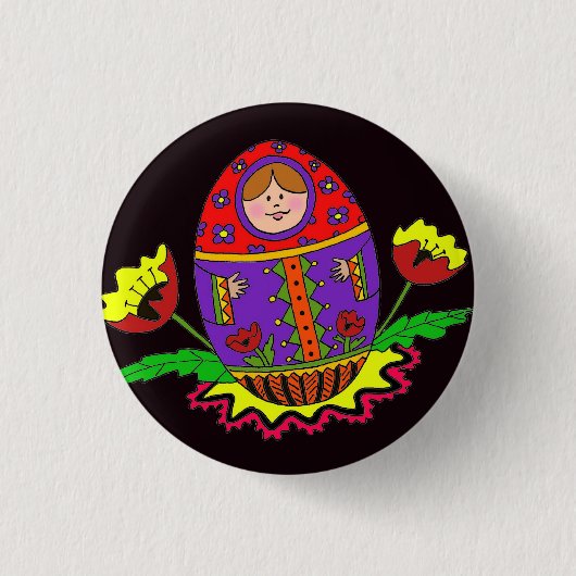 Matryoshka Pysanka Ukraine Folk Art Ronde Button 3,2 Cm (Voorkant)