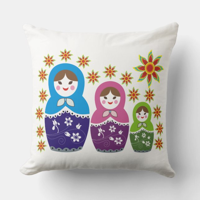 Matryoshka Russische nestelpoppen & zonnebloemen Kussen (Voorkant)