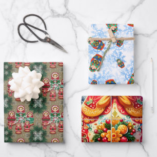 Matryoshka Russische nestpoppen Babushka Winter Inpakpapier Vel