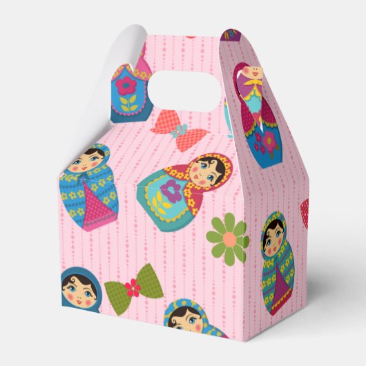 Matryoshka Russische poppen roze achtergrond Bedankdoosjes (Achterkant)