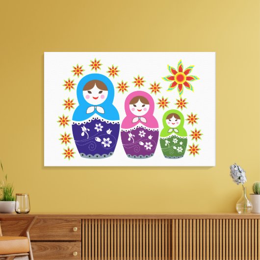Matryoshka Russische poppen & zonnebloemen, aangep Canvas Afdruk (Insitu (Woonkamer))