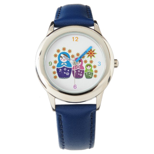 Matryoshka Russische poppen & zonnebloemen, aangep Horloge (Voorkant)