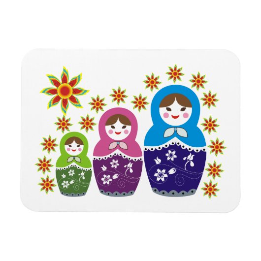 Matryoshka Russische poppen & zonnebloemen, aangep Magneet (Horizontaal)