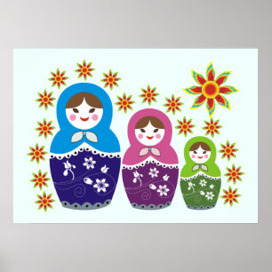 Matryoshka Russische poppen & zonnebloemen, aangep Poster
