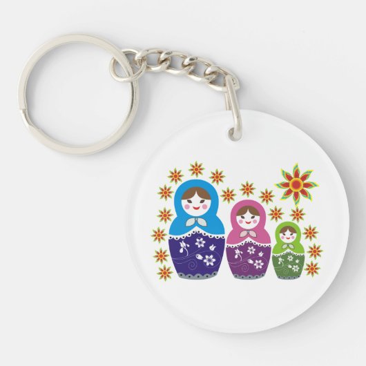 Matryoshka Russische poppen & zonnebloemen, aangep Sleutelhanger (Voorkant)