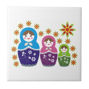 Matryoshka Russische poppen & zonnebloemen, aangep Tegeltje