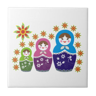 Matryoshka Russische poppen & zonnebloemen, aangep Tegeltje