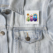 Matryoshka Russische poppen & zonnebloemen, aangep Vierkante Button 5,1 Cm (In situ)