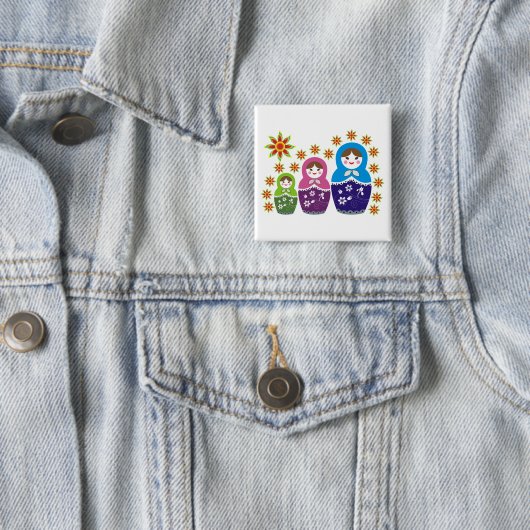 Matryoshka Russische poppen & zonnebloemen, aangep Vierkante Button 5,1 Cm (In situ)